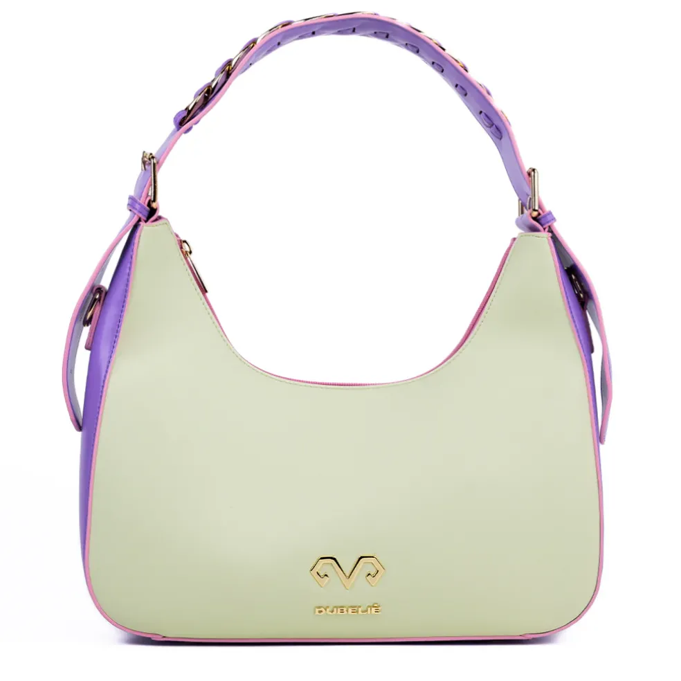 Borsa a spalla donna “Dubeliè” Livia Collezione Primavera/Estate 2025 con tracolla – Turchese/Pesca/Verde