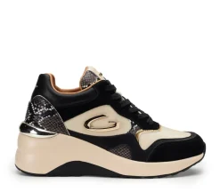 Sneakers donna “Alberto Guardiani” AGW434200 pelle scamosciata e laminata – Nero e crema