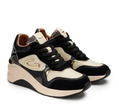 Sneakers donna “Alberto Guardiani” AGW434200 pelle scamosciata e laminata – Nero e crema
