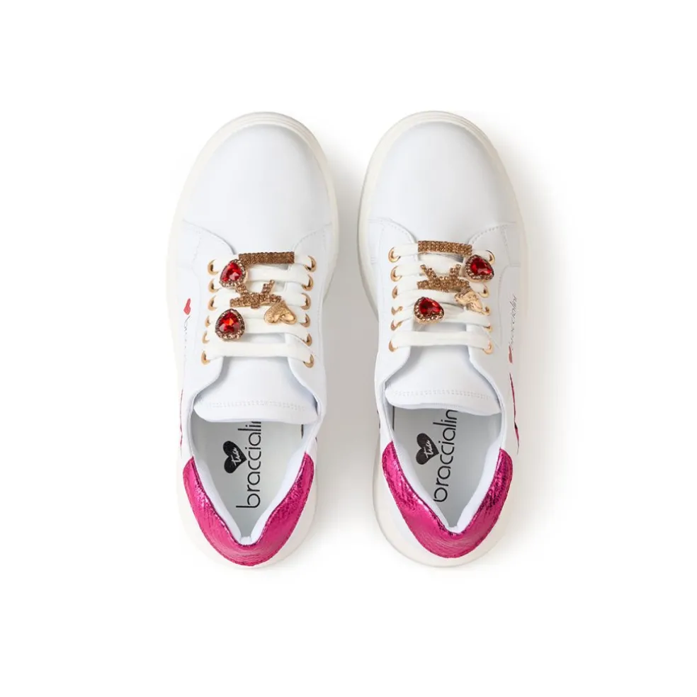 Sneakers donna “Braccialini” BB103 Collezione Primavera/Estate 2025 – Bianco e Fucsia