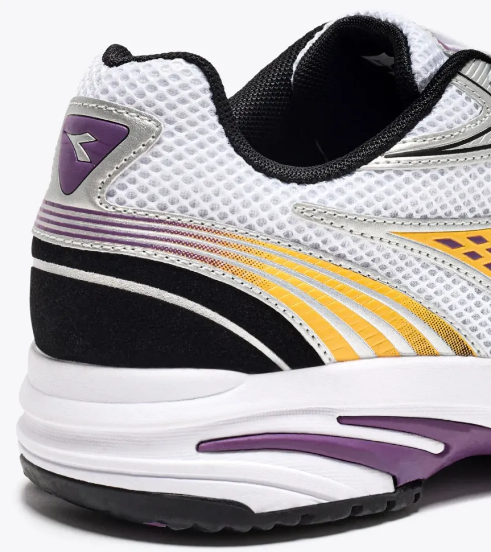 Sneakers donna “Diadora” Sao-Ko 280 Collezione Primavera/Estate 2025 – Bianco Nero Viola Giallo Argento/Perla Marina