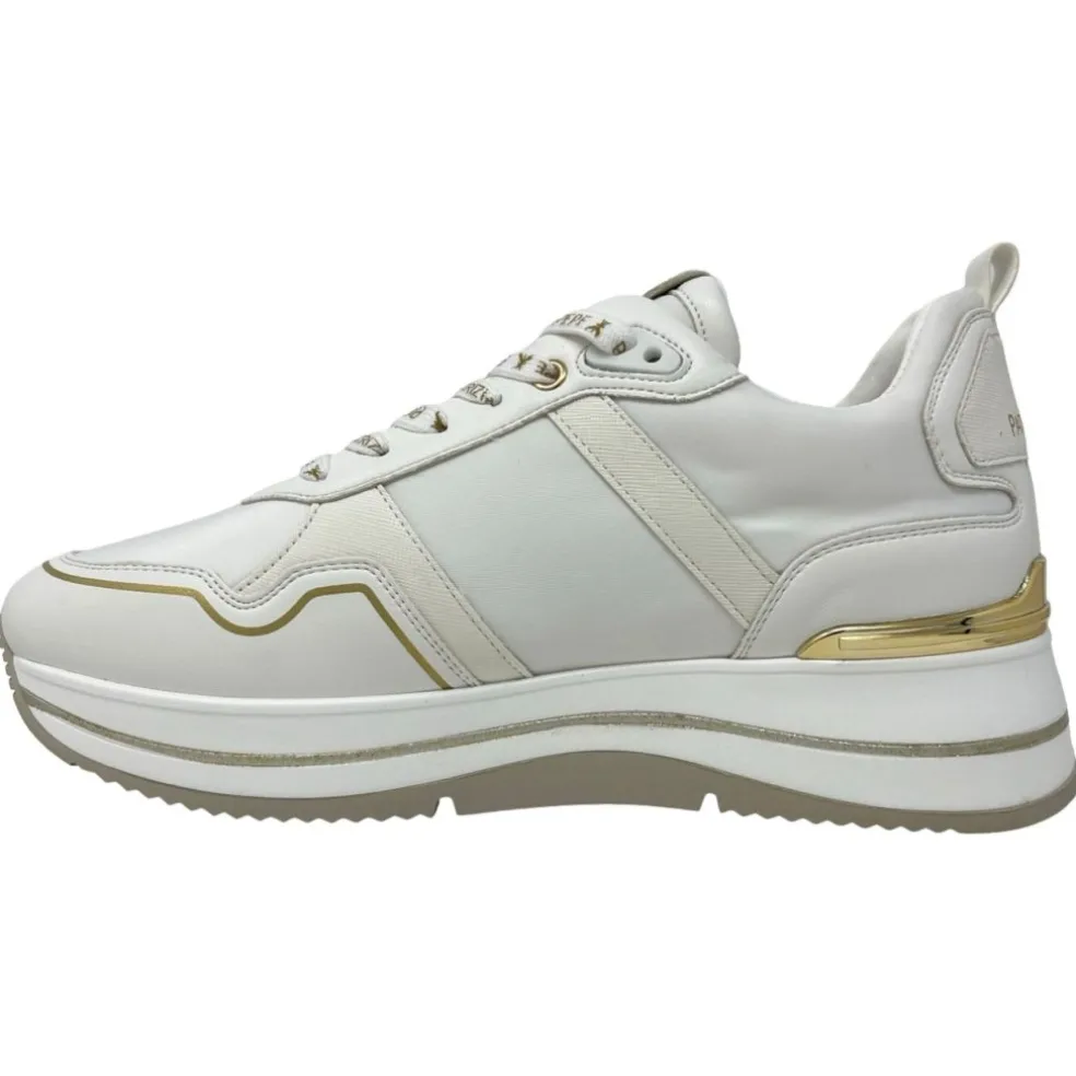 Sneakers donna “Patrizia Pepe” PPJ270 Collezione Primavera /Estate 2025 – Bianco e oro/beige e oro